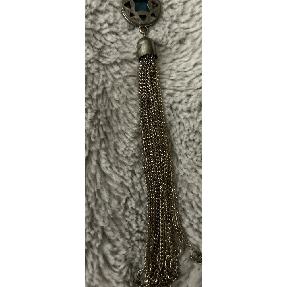 Boho Silvertone‎ And Green Stone Statement Necklace